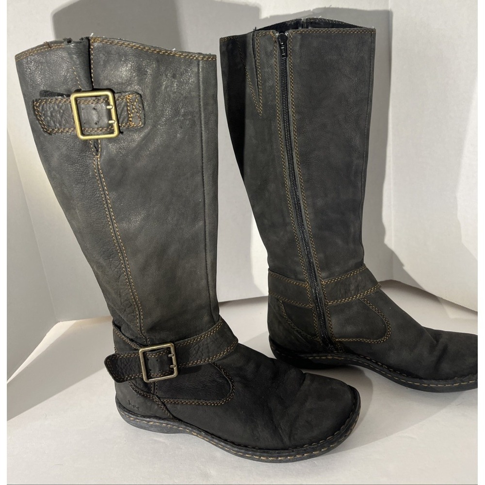 B O C by Born Black Pebbled Leather Moto Buckle Knee High Tall Zipper Boots‎ 7